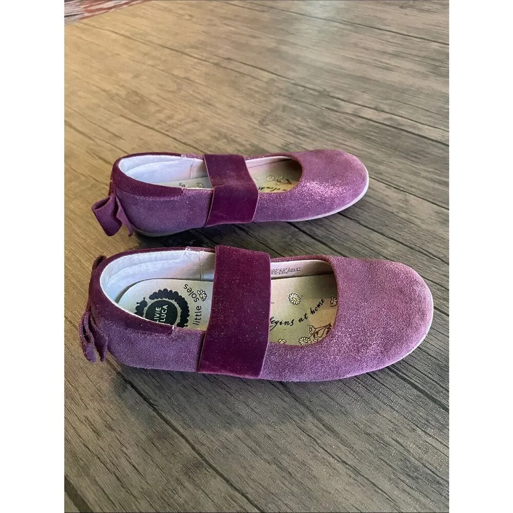 Livie & Luca Aria Ballet Bows Burgundy Shimmer Suede size 11